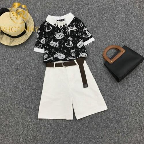 New 2021 Summer Two Pieces Set Casual Printing Stand Collar Shirt + Shorts Fashion Elegant Wide Leg Shorts Set 2 Piece Set