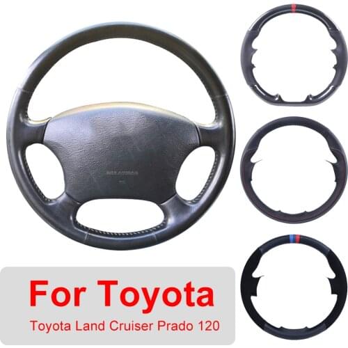DIY Leather Car Steering Wheel Cover For Toyota Land Cruiser Prado 120 Auto Interior Customized Steering Wheel Wrap
