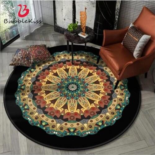 Ethnic Style Round Carpets for Living Room Geometric Round Area Rugs For Bedroom Grey Modern Home Decor Rugs for Bedroom Decor