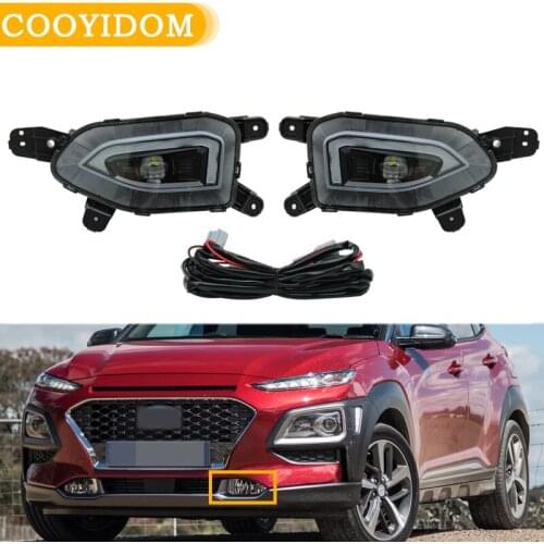 Left Right Car DRL Lamp LED Daytime Running Light Fog lamp Yellow Turn Signal Function For Hyundai Kona 2017 2018 2019 2020
