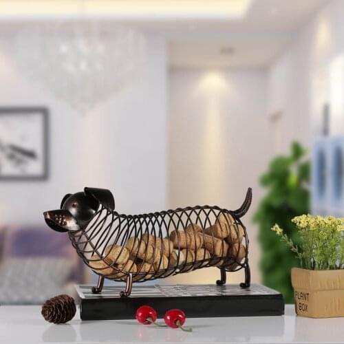 Metal Animal Statue Dachshund Wine Cork Container Modern Artificial Iron Craft Home Decoration Ornaments