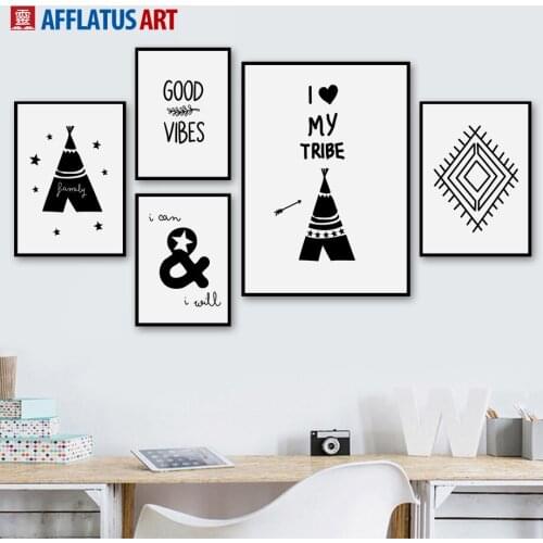 Cartoon Black White Tent & Star Nordic Poster Wall Art Canvas Painting Posters And Prints Wall Pictures For Living Room Decor