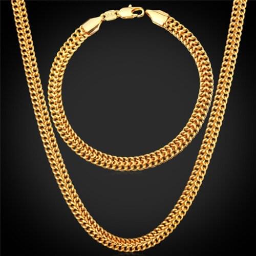 Gold Color Mesh Chains For Men Necklace & Bracelet Set India jewelry Hot Sale Fashion Men Jewelry Set NH1143