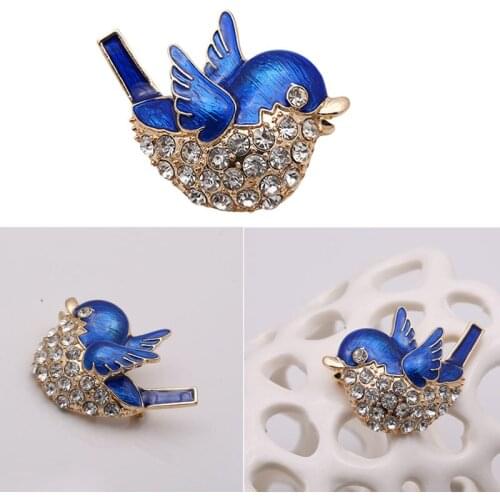 New Fashion Brooch Jewelry Cute Blue Bird Rhinestone Brooches Pins For Women Girl Jewelry Gift