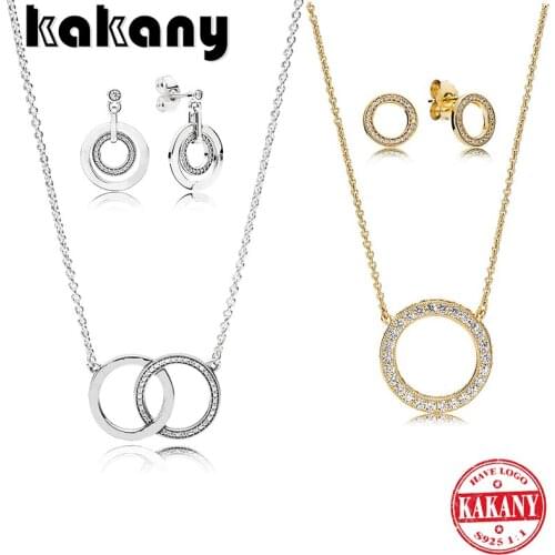 2019 New Entwined Circles Logo & Circle Of Sparkle Necklace Original S925 Sterling Silver Womens Jewelry Romantic Set