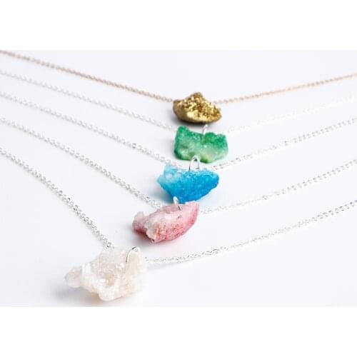 1pcs Necklace Natural Irregular Quartz Geode Slice Pendants Necklace Colorful Natural Agates Slices For Women Jewelry