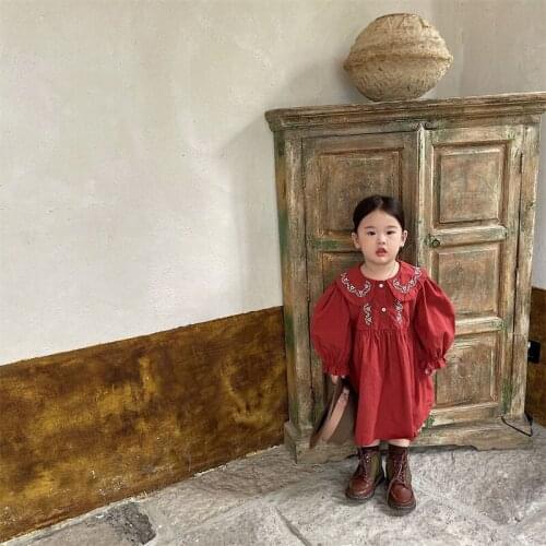 Girl Dress Kids Baby Gown 2021 Red Spring Autumn Toddler School Uniform Dresses Christmas Cotton Children Clothing