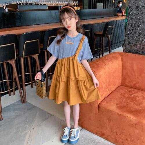 Girls Dress Summer 2021 New Style Clothes Cotton Fashion Princess Skirt Loose Casual Children Clothing 4-16 Years Old