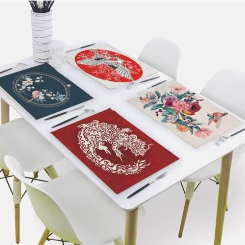 Flower Print Placemat for Dining Table Plant Style Drink Coasters 32x42cm Rectangle Coaster Tableware Mat Kitchen Decoration