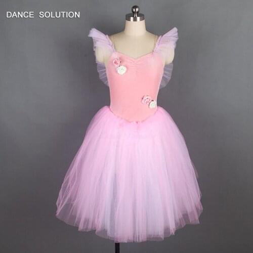 Romantic Pink Ballet Tutu Child Adult Dance Dress With Puff Sleeves & Soft Velvet Bodice For Stage Performance Costumes 18231