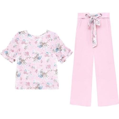 Chiffon Wide-Leg Pants Womens Summer Outfit 2021 New Printed Set Fashion Loose Large Size Suit Two-Piece Female L743