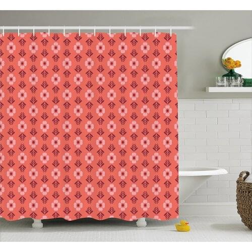Coral Shower Curtain Seasonal Flower with Petal Leaves The Spring Blooms Like Feminine Romantic Bath Curtain For Bathroom