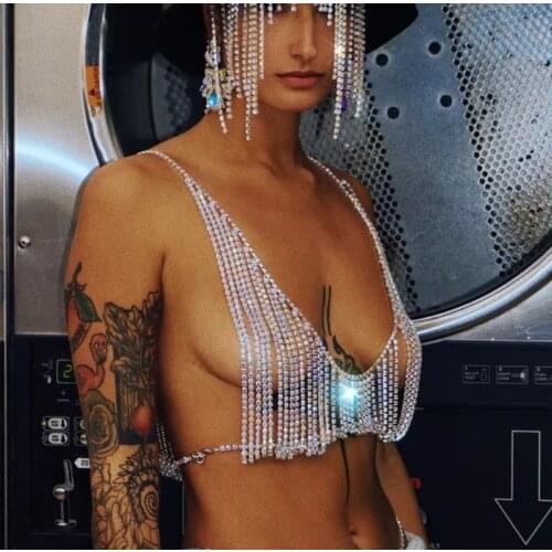 Handmade Sexy Crystal Chain Bikini for Women Bling Rhinestone Bra Harness Lingerie Beach Body Jewelry