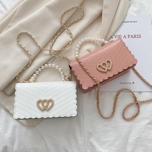 Spring 2021 New Fashion Simple Pearl Womens Bag Single Shoulder Chain Bag Small Square Bag Purses and Handbags Luxury Designer