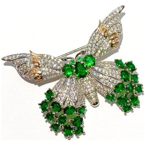 Korean Elegant Butterfly AAA+ Green Zircon Brooches for Women Luxury Brand Insect Brooch Pin Female Suit broche femme bijoux