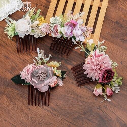 Haimeikang Women Rose Flower Retro Combs Brides Hair Pins Hair Comb Wedding jewelry Accessories Red Rose Hairpin Hair Jewelry