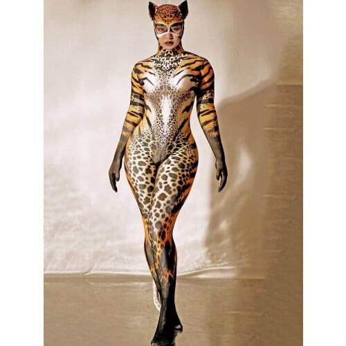 Nightclub Rave Dance Costume Leopard Print Bodysuit Cosplay Animal Role Play Festival Birthday Outfits For Women And Men VDB2618