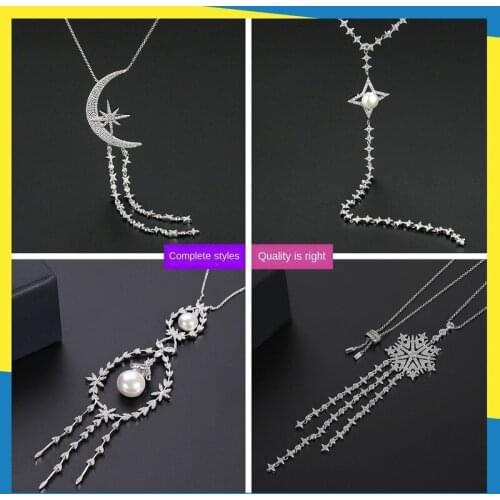 New star moon snowflake diamond tassel necklace ins sweater chain long section trend retro clavicle chain women brand jewelry