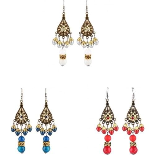 1 Pair Bohemian Pendant Earrings With Tassel Beads Drop Gift For Women