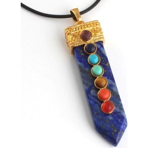 100-Unique 1 Pcs Light Yellow Gold Color Lapis Lazuli Sword Shape Chakra Healing Pendant Fashion Jewelry For Gift