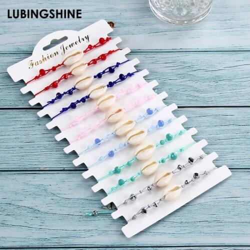 12pcs/set Fashion Colorful Crystal Bead Shell Charm Bracelet Bohemia Adjustable Woven Bracelets for Women Girl Jewelry
