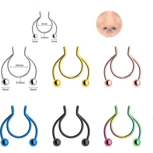 2Pcs 8/10mm Non-Pierced Fake Septum Piercing Hot Sale Nasel Septum False Nose Ring Hoop nose For Girl Men Faux Body Clip Rings