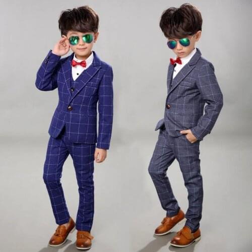 2021 Plaid Business Suit for Boy Formal Children Wedding Suits Spring Kids School Uniform Tuxedo Dress Gentlemans Party Costume