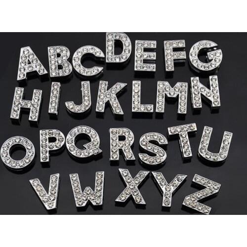 26 Pieces/lot) 10MM Clear Slide Rhinestone Letter Charms for DIY Personalized Dog Pet Collar