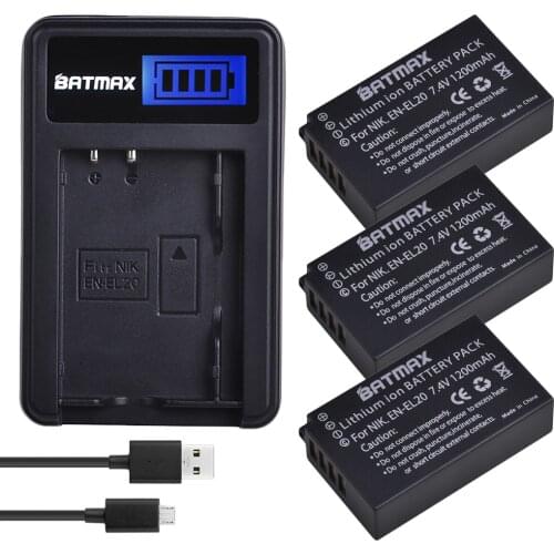 3pcs 1200mAh EN-EL20 EN EL20 ENEL20 Camera Li-Ion Battery + USB LCD Charger for NIKON 1 J1 J2 J3 S1 Camera Drop shipping z1