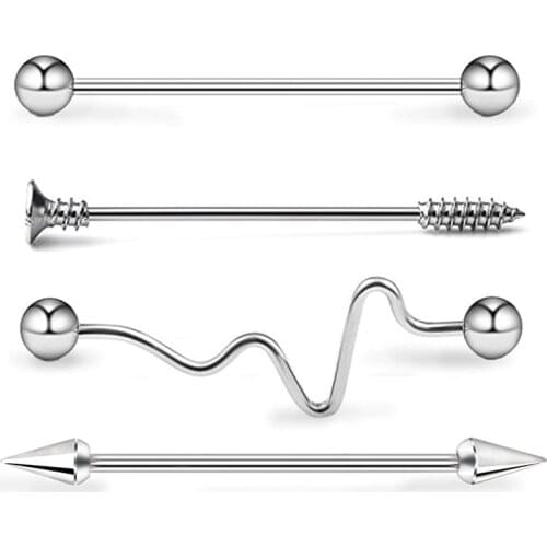 14G 316L Surgical Steel Industrial Barbell Arrow Cartilage Earrings Piercing 4 Pieces
