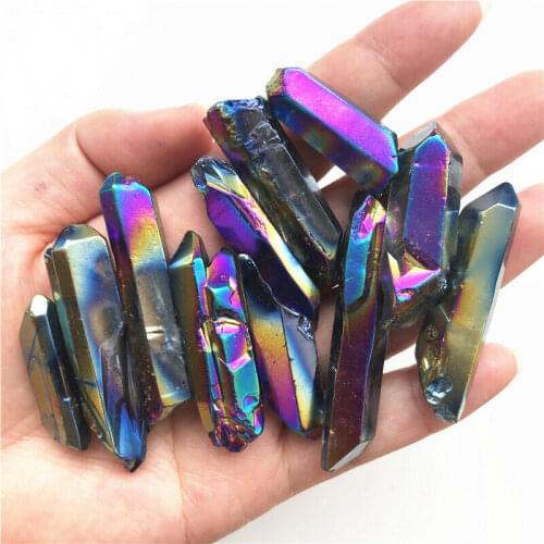 50g/1pc Rainbow Titanium Aura Lemurian Seed Quartz Crystal Stones Point Specimen Quartz Crystals