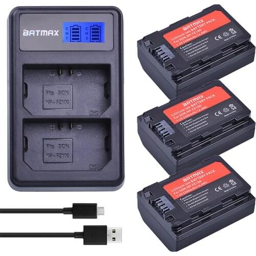 3pcs NP-fz100 Battery NP FZ100 Rechargeable Battery + LCD Dual USB Charger for Sony Alpha 9 A9 9R A9R 9S A9S A7RIII A7R3 7RM3 A7