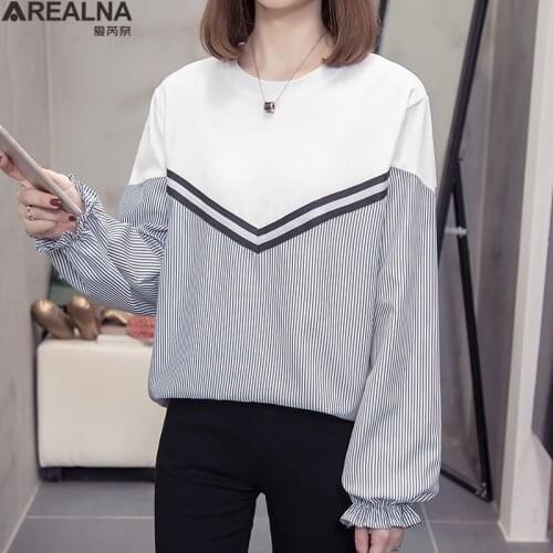 Blusas mujer de moda 2020 autumn Long Sleeve Blouse Women Shirts Korean Striped Patchwork Woman Blouses Plus Size loose Tops 4XL