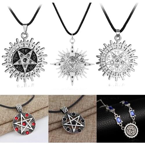 Black Butler Necklace Anime Kuroshitsuji Sebastian Seal Jewelry Women Men Creative Trinket Crystal Metal Pendants&Necklaces Gift