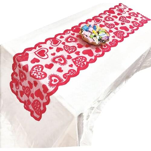 Valentines Day Love Table Runner Red Heart Print Decorations Lace Wedding Party Valentines Day Gift Home Table Cloth 33*183cm