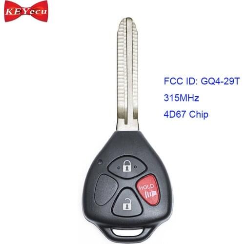 KEYECU for Toyota Corolla 2009 2010 Matrix Venza 2013 2014 Remote Key Fob 315MHz 4D67 Chip GQ4-29T