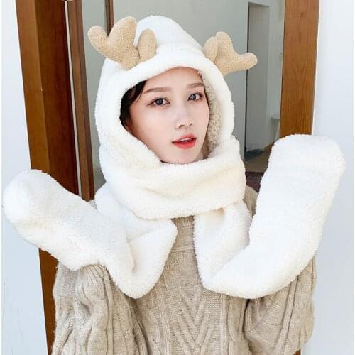 2020 new hat 3-piece set, autumn and winter versatile sweet neck gloves one-piece suit, girls comfortable cotton scarf hat