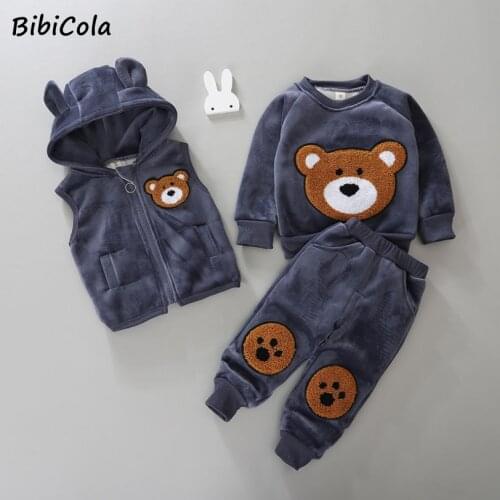 BibiCola fashion baby boys/girls clothes winter warm cartoon bear suit hoodies coat clothing set toddle boys cotton tracksuits