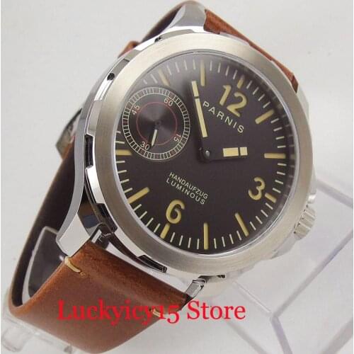 Mechanical 44mm Hand Winding Mens Watch Luminous Marks Sapphire Glass 6497 Movement