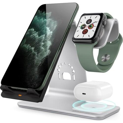 3 in 1 Metal Wireless Charger Station Stand for i Phone X/XR/XS/XS Max/8/8s, Watch Charger for i Watch 4/3/2/1,Airpod