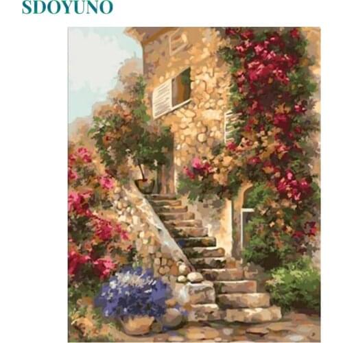 SDOYUNO Oil Paint By Numbers Kits Painting By Numbers For Adult On Canvas Frame 60x75cm Handpaint DIY Landscape Draw Number