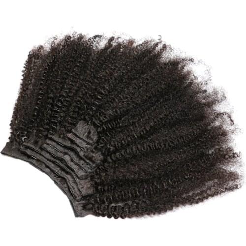 KL 4B 4C Afro Kinky Curly Clip In Human Hair Extensions 120G 8Pcs Clip Ins Natural Black Brazilian Remy Hair For Women Full Head