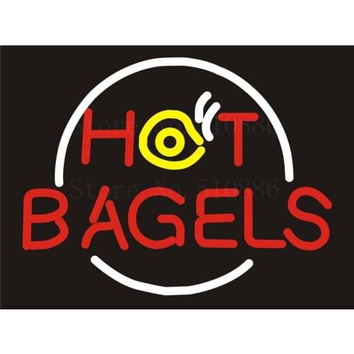 NEON Sign Board For Hot Bagel Food Open Real GLASS Tube PUB Restaurant Signboard Display Store Shop Light Custom Signs 17*14"