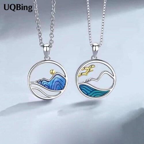 925 sterling silver blue enamel Mountain League couple pendant necklace for women party gifts jewelry