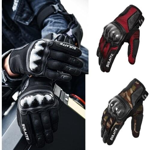 Motorcycle Riding Gloves Leather Carbon Fiber Anti-fall Racing Motorcycle Rider Equipment Touch Screen Breathable Gloves Summer