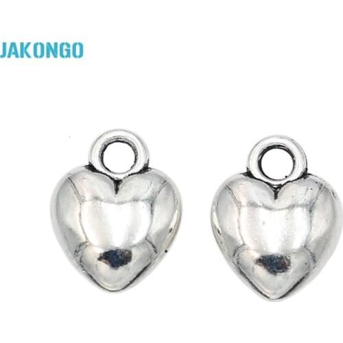 JAKONGO Antique Silver Plated Heart Charms Pendants for Bracelet Necklace Jewelry Making DIY Handmade Craft 12x9mm