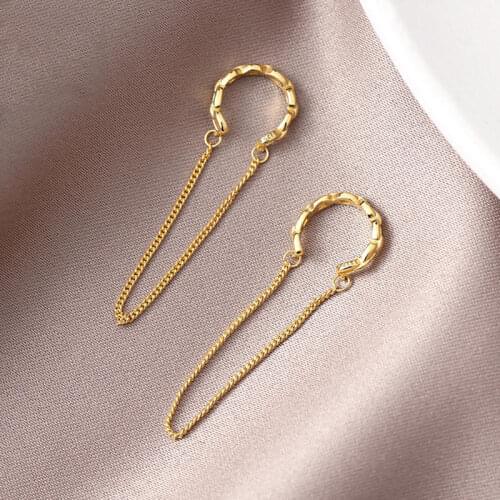 Real 925 Sterling Silver Chain tassel Clip Earrings For Fashion Women Party Fine Jewelry Minimalist Hiphop Accessories