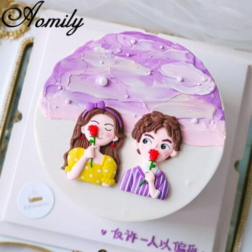 Aomily Polymer Clay Rose Lover Cake Decorative Mould Wedding Proposal Birthday Party Festival Supplies Lovely for Kitchen Baking