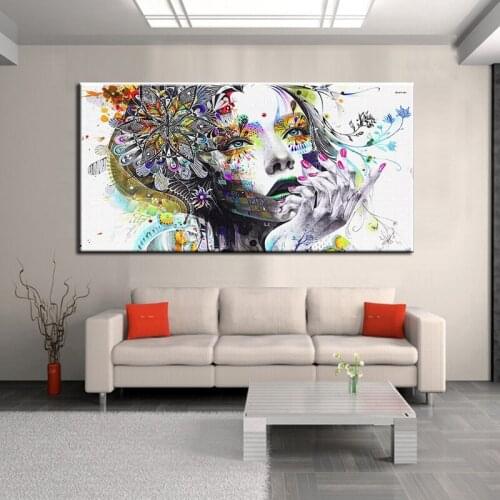 Unframed modern abstract wall art painting girl with flowers painting print on canvas for living room decor