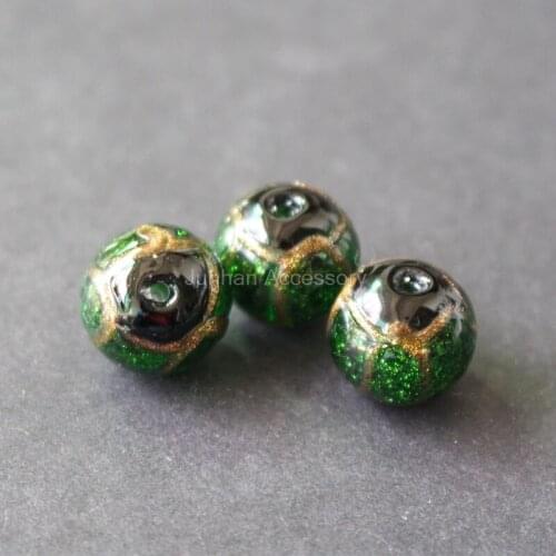 10Pcs/Lot 12mm 14mm Mamade Lampwork Glass beads with gold line painting Green color for jewelry making